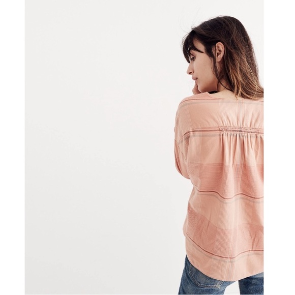 Madewell | Morning View Tie-Sleeve Shirt in Peach Plaid - Picture 3 of 12